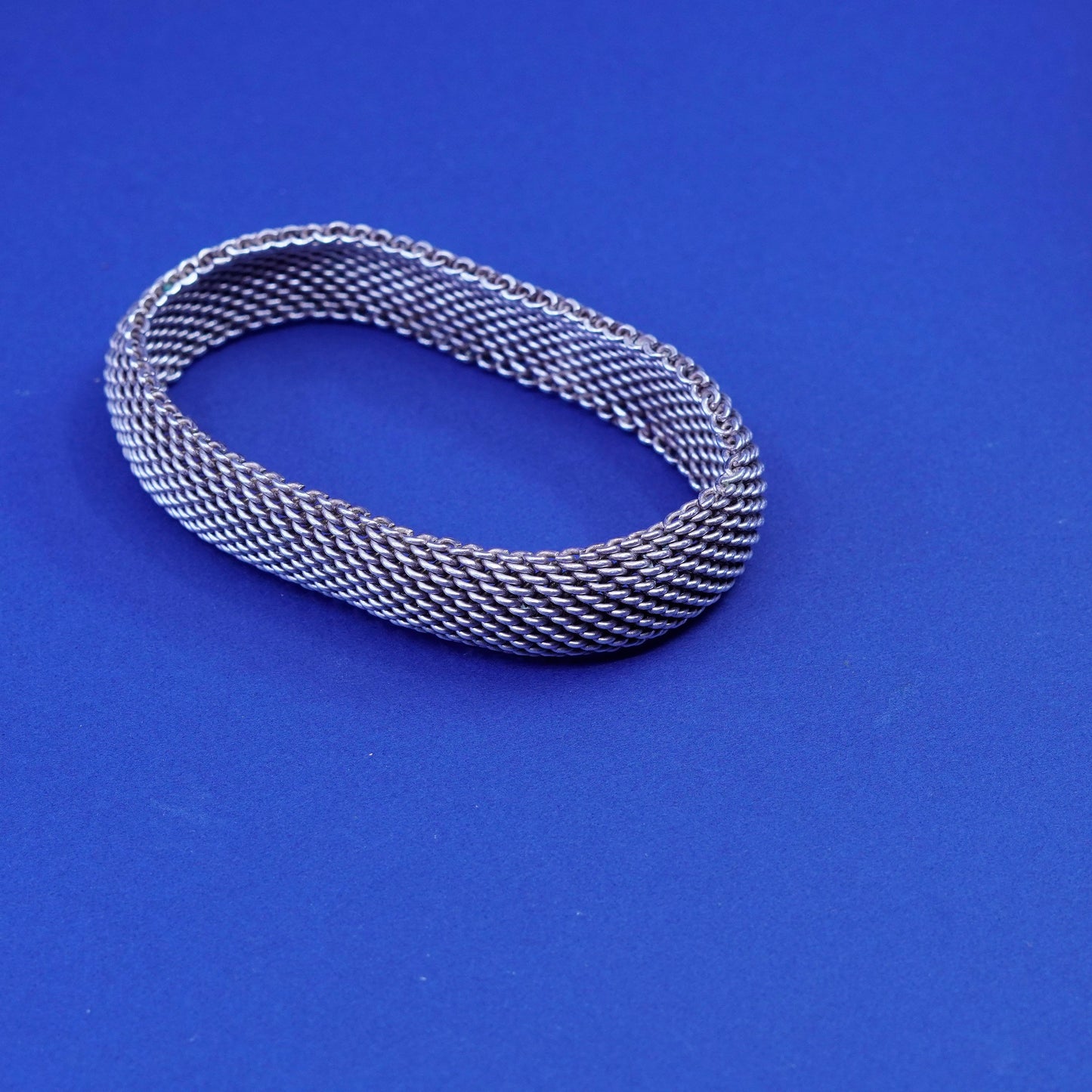 7.75”, vintage Sterling silver handmade wide bracelet, 925 unique mesh chain