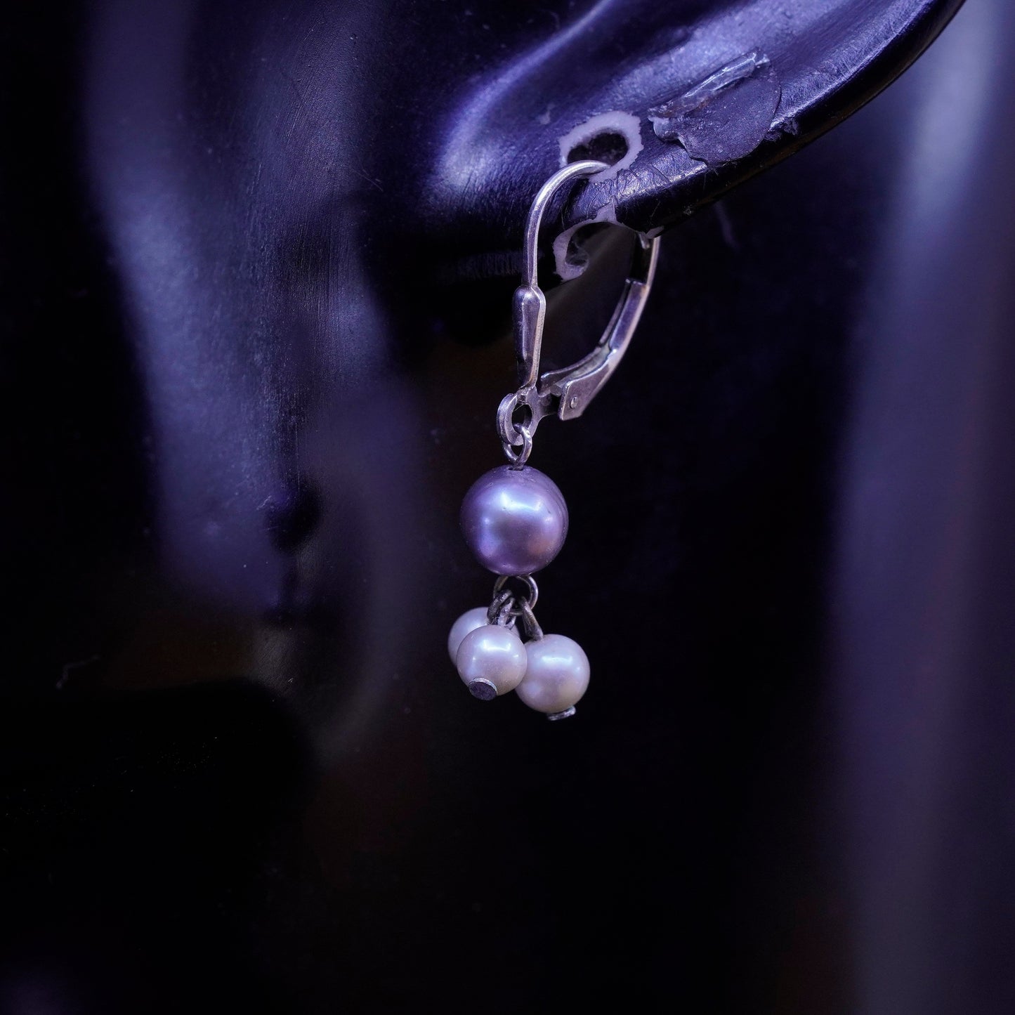 Vintage Sterling 925 silver Handmade earrings with cluster pearl