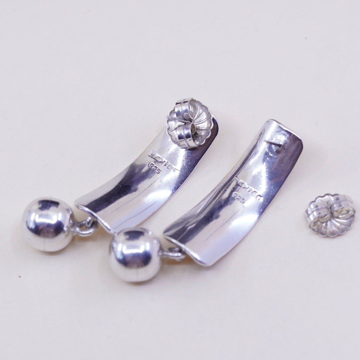 Vintage mexico sterling silver handmade earrings, 925 modern studs w/ beads