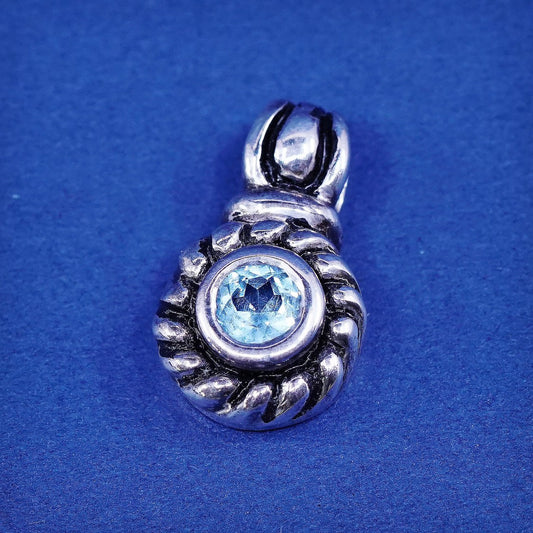 vtg sterling silver handmade pendant, 925 w/ blue topaz stone