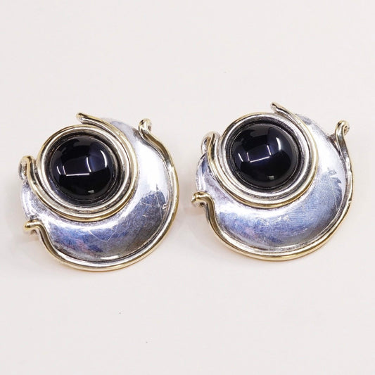 Brian Bergner Sterling 925 silver chunky lightweight clip on earrings obsidian