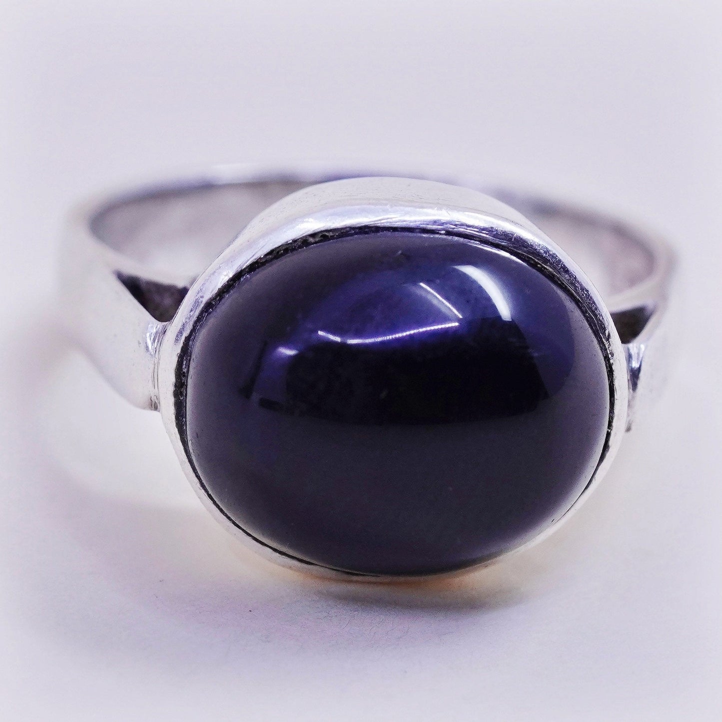 Size 9 LC sterling silver handmade ring Mexico 925 statement ring oval obsidian