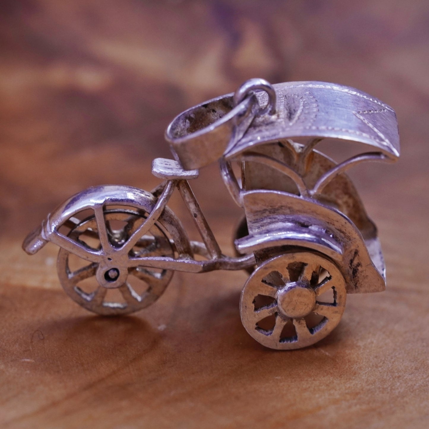 Vintage Sterling silver handmade pendant, 925 bike bicycle wagon