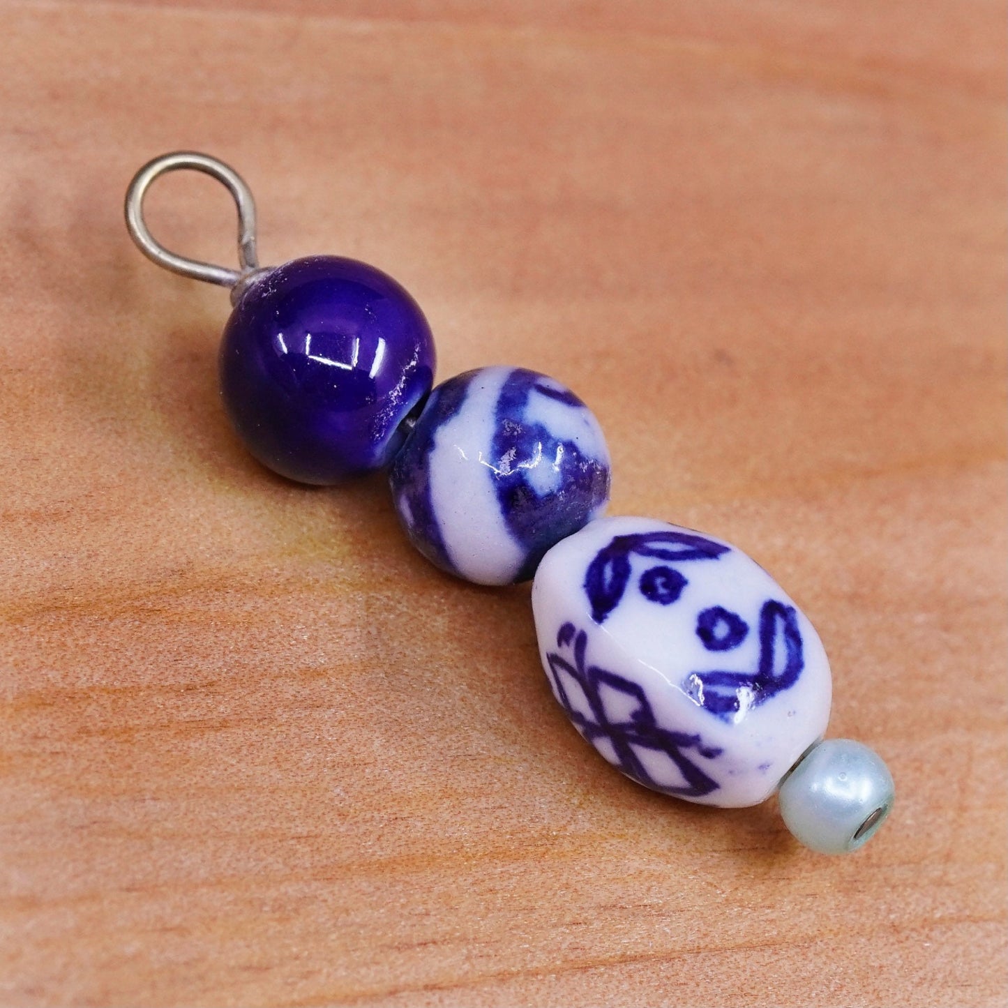 Vintage handmade pendant charm with china pottery beads