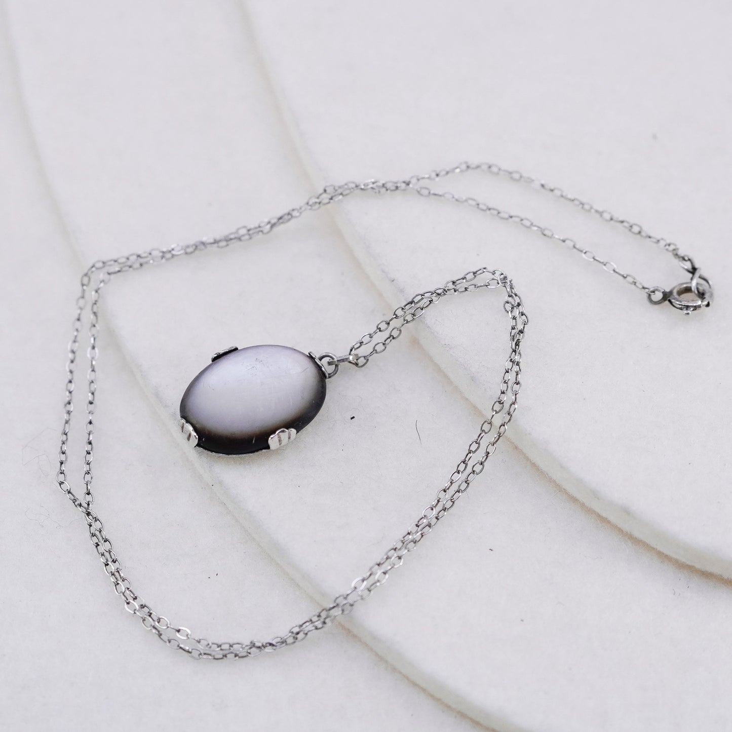 18”, Sterling 925 silver handmade circle chain necklace with moonstone pendant