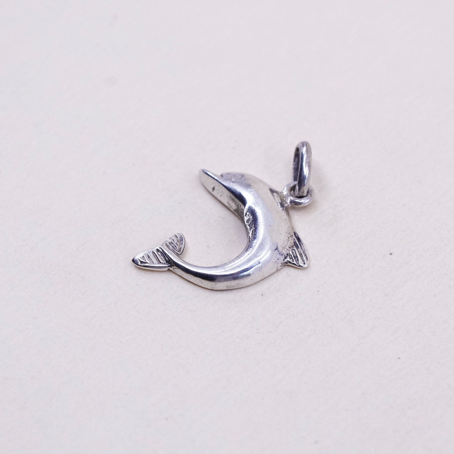 Vintage sterling silver dolphin pendant, 925 charm