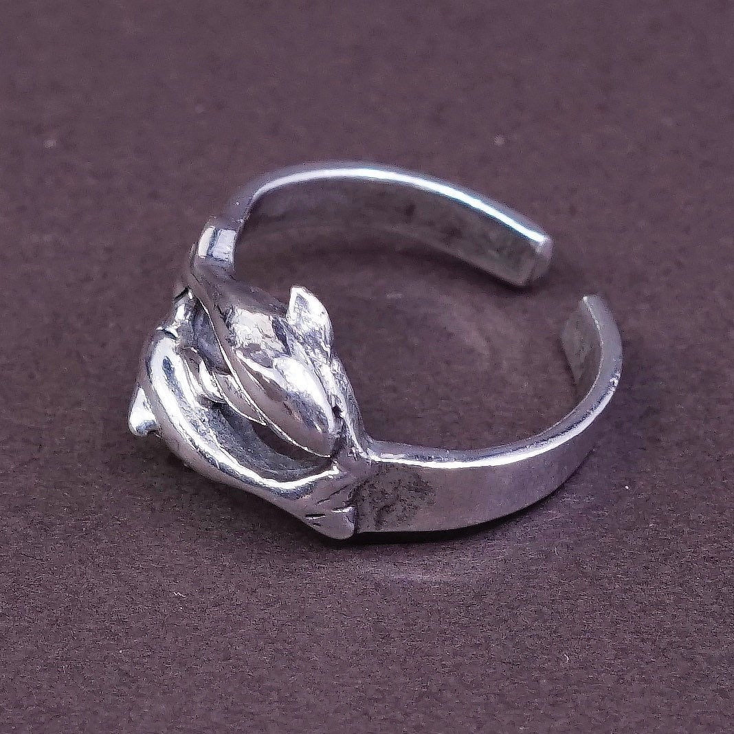 sz 4, vtg Sterling silver handmade ring, 925 dolphin band, open end