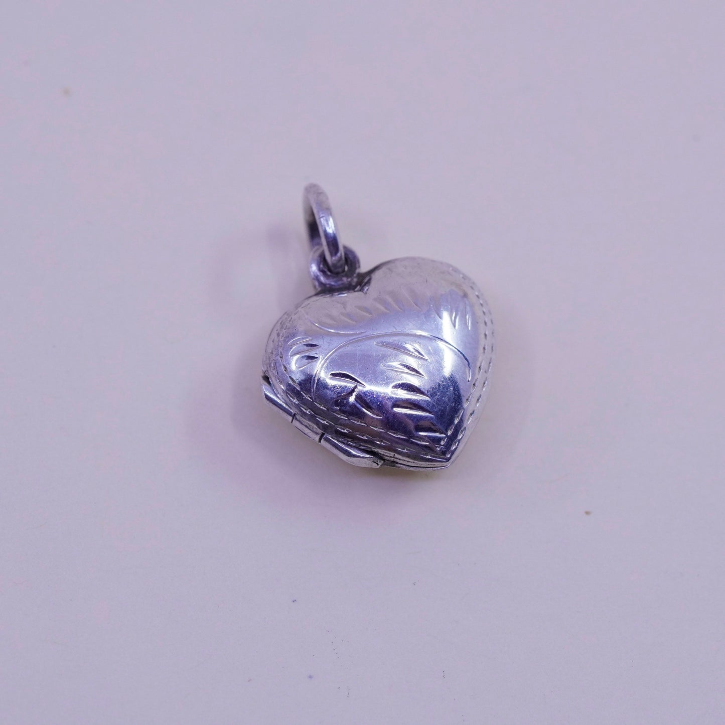 Vintage Sterling silver pendant, 925 textured handmade heart photo locket charm