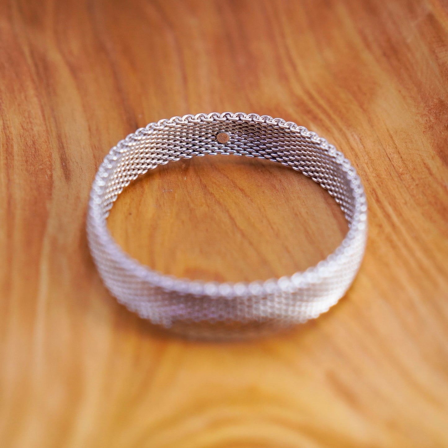 7.5”, vintage GC Sterling silver handmade wide bracelet, 925 unique mesh chain