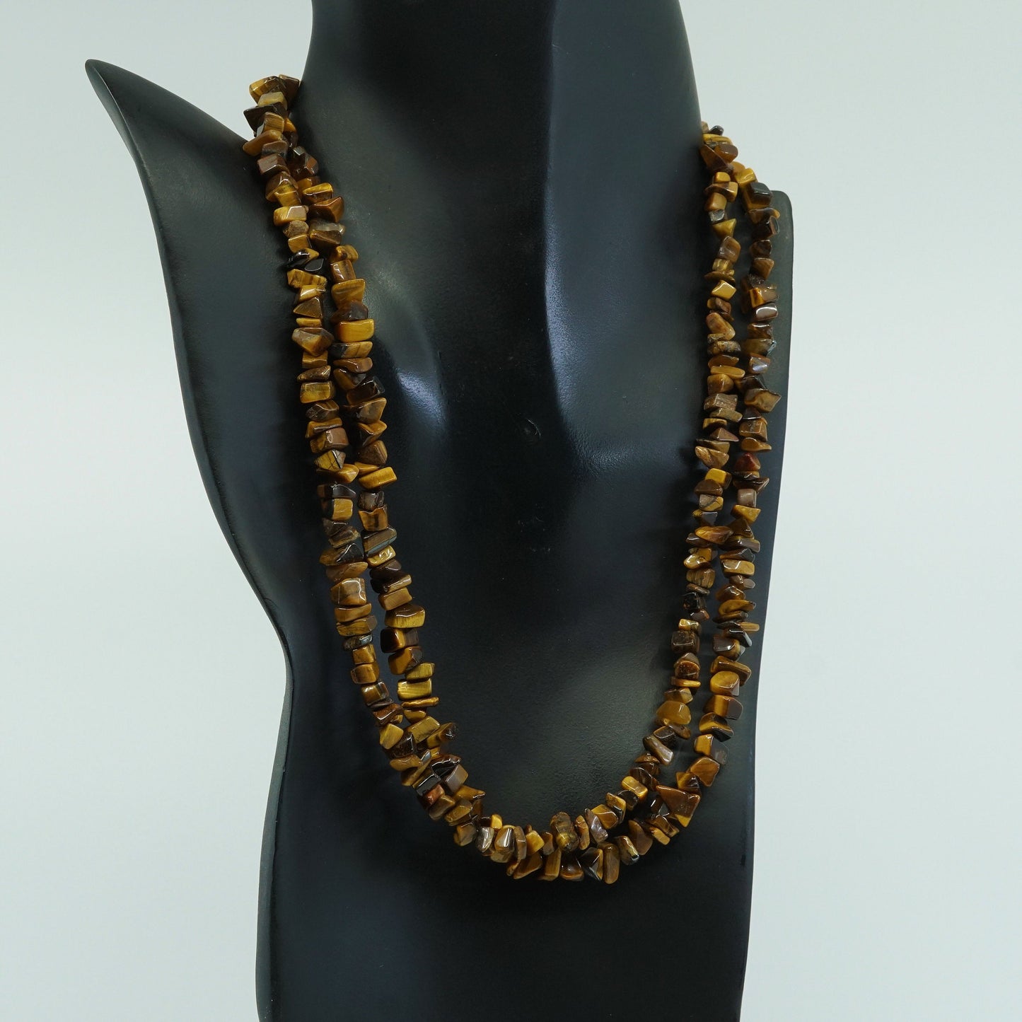 18”+3”, vtg sterling silver handmade necklace, 925 golden tiger eye beads