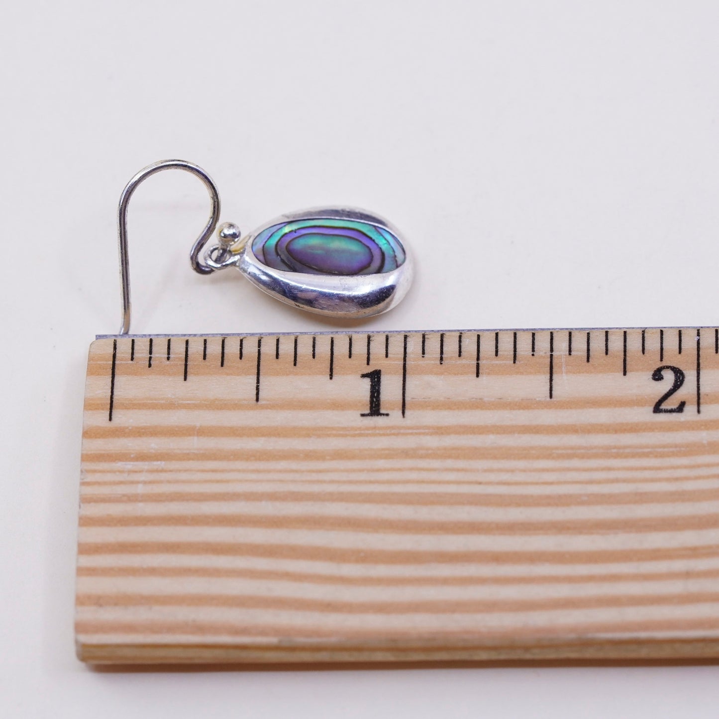 Vintage sterling 925 silver handmade teardrop earrings with abalone