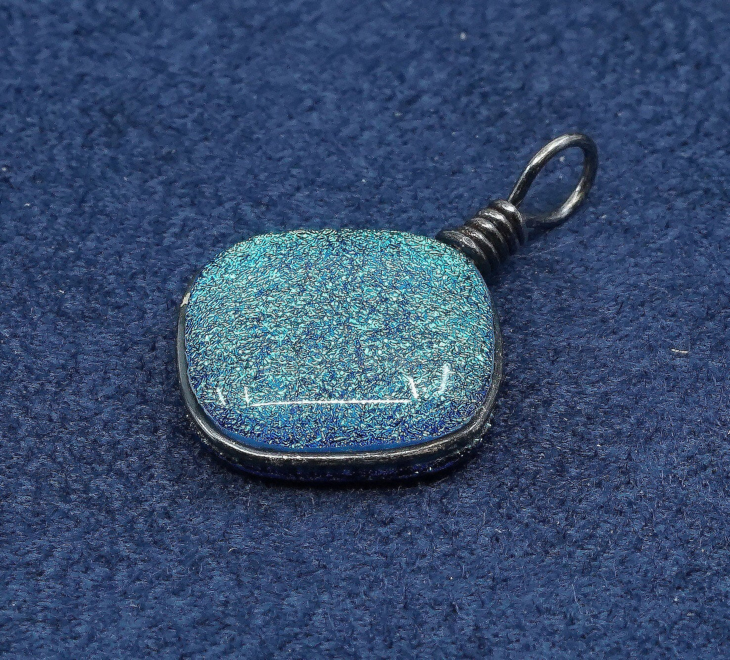 vtg sterling silver handmade pendant, 925 w/ dichroic glass