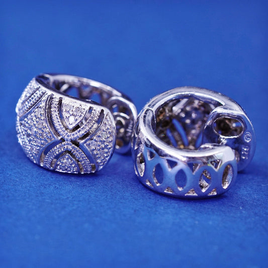 0.5”, Vintage Sterling silver earrings, 925 hoops, huggie with diamond