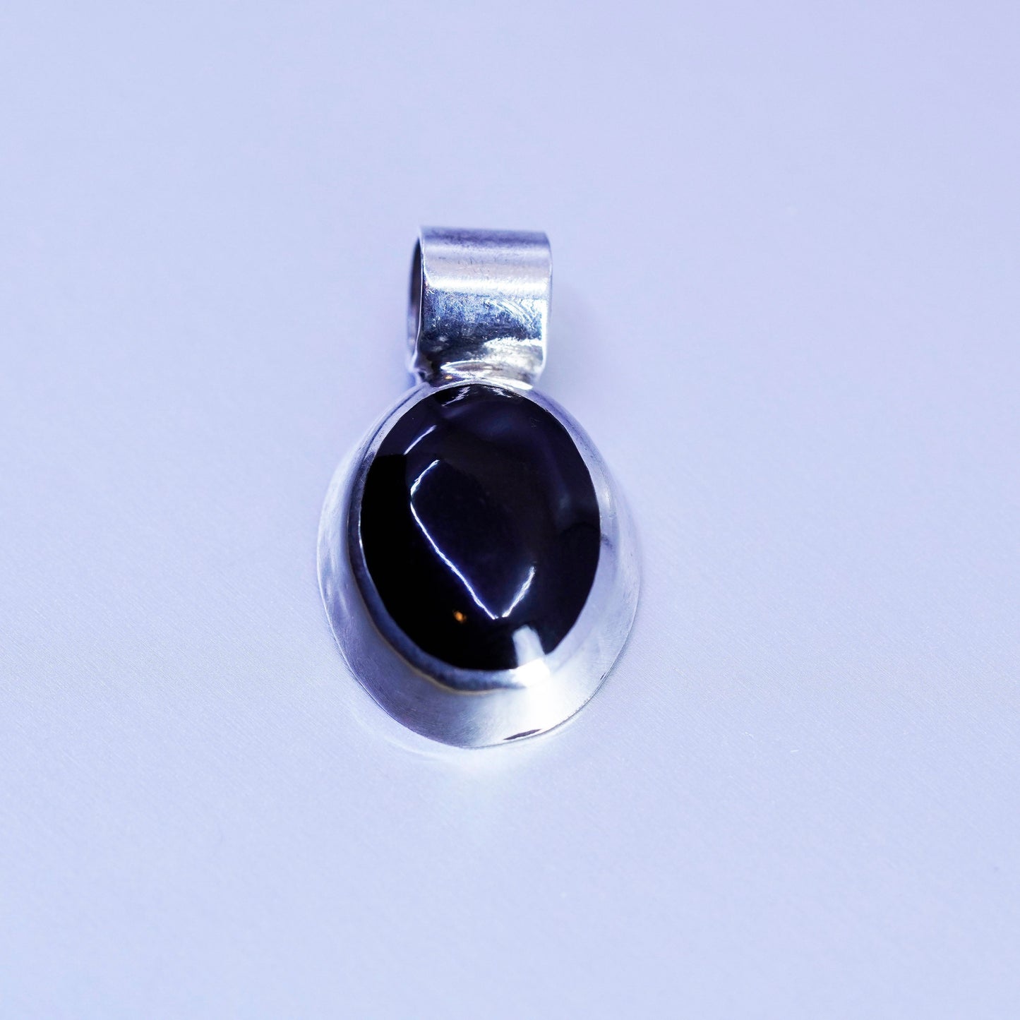 antique sterling 925 silver handmade oval pendant with onyx inlay