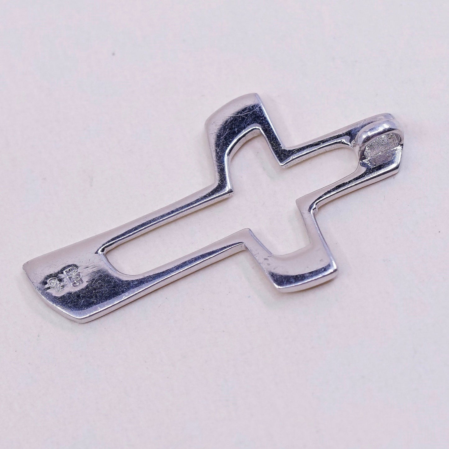 Vintage handmade Sterling silver pendant, solid 925 silver cross, stamped 925