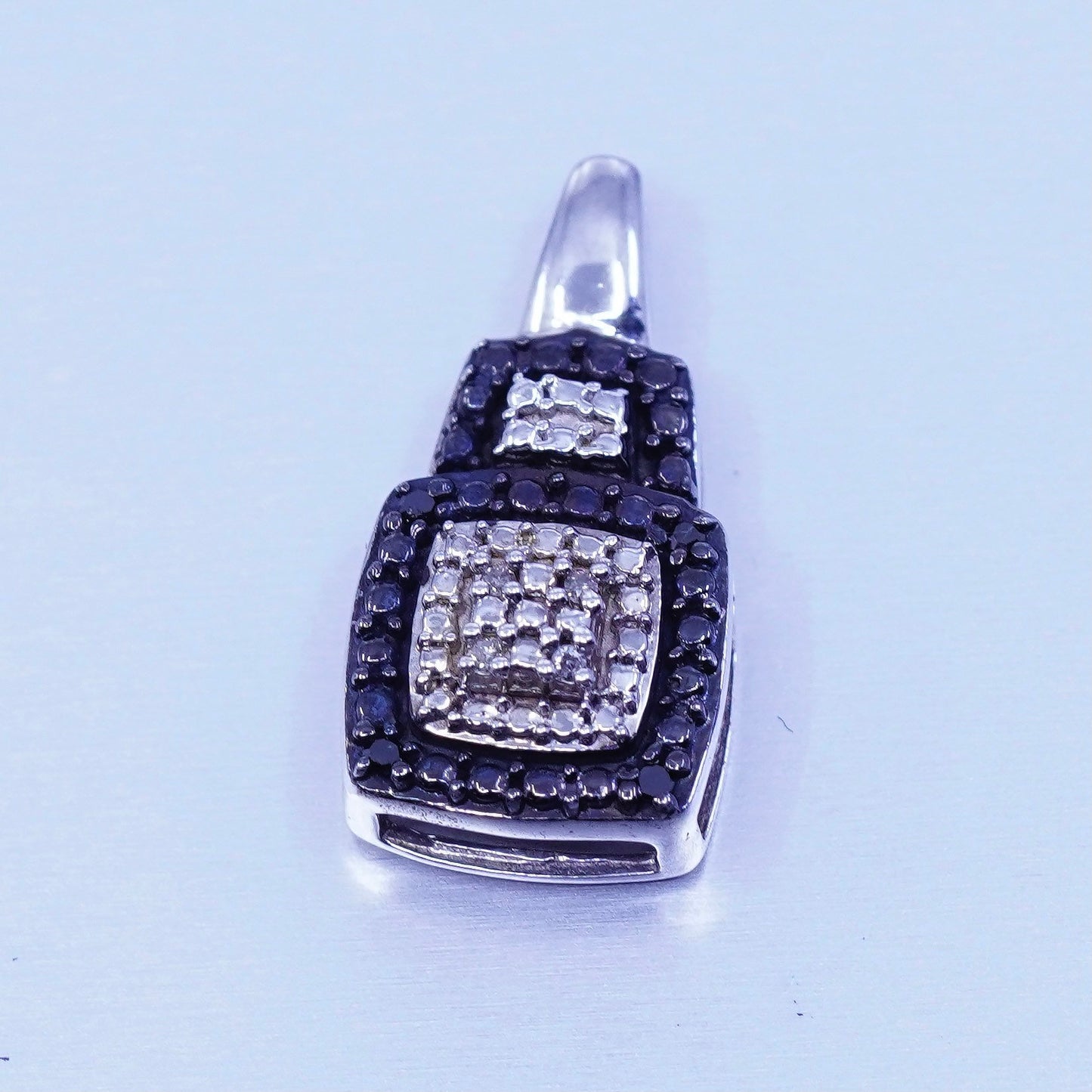 Vintage two tone sterling 925 silver pendant, square with diamond