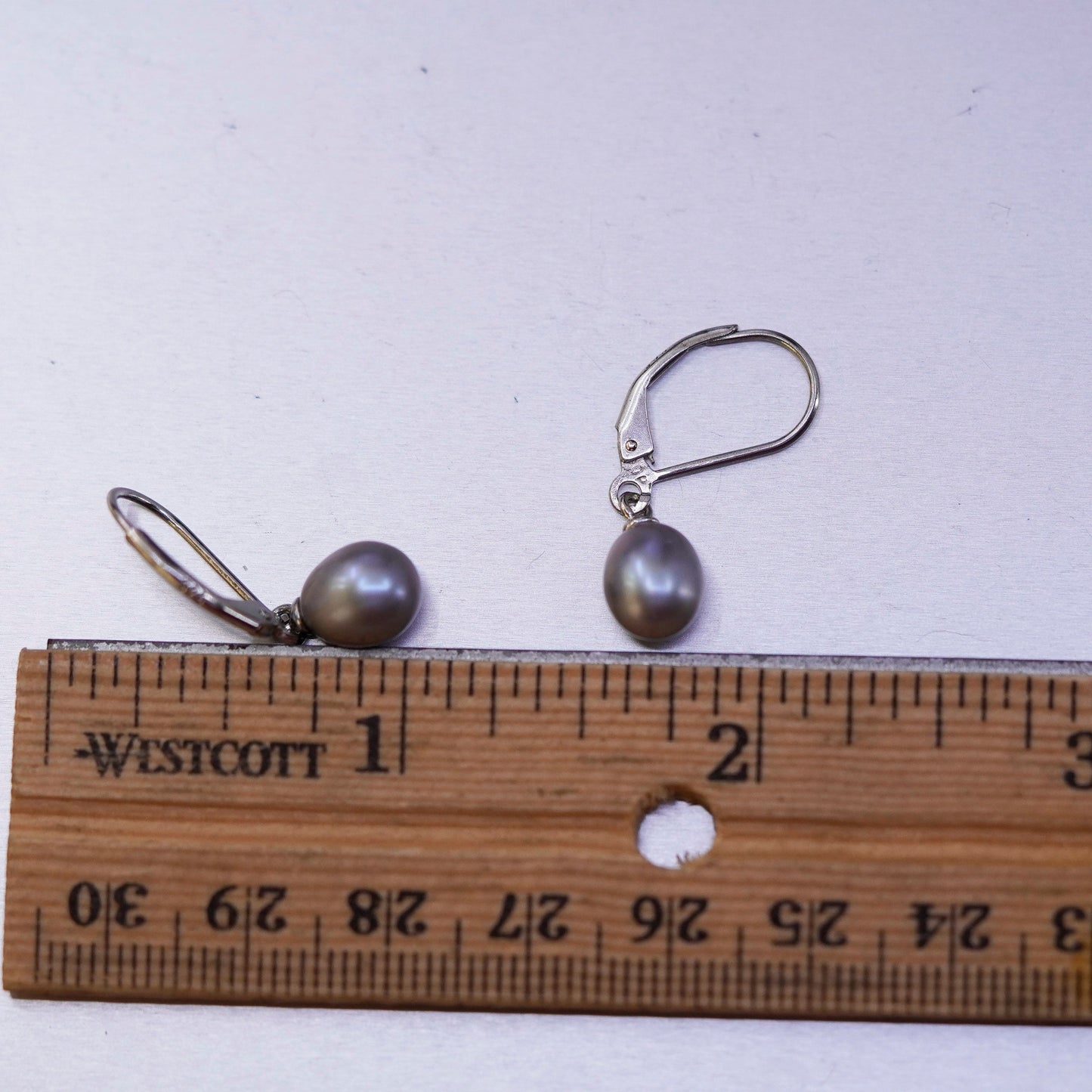 Vintage Sterling 925 silver handmade earrings with freshwater gray pearl