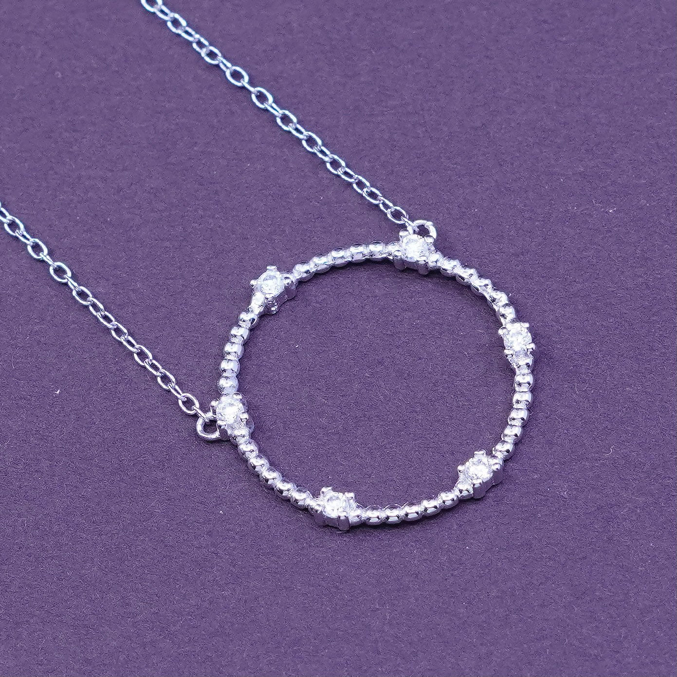 18+2”, Sterling silver necklace, 925 circle chain with circle pendant and Cz