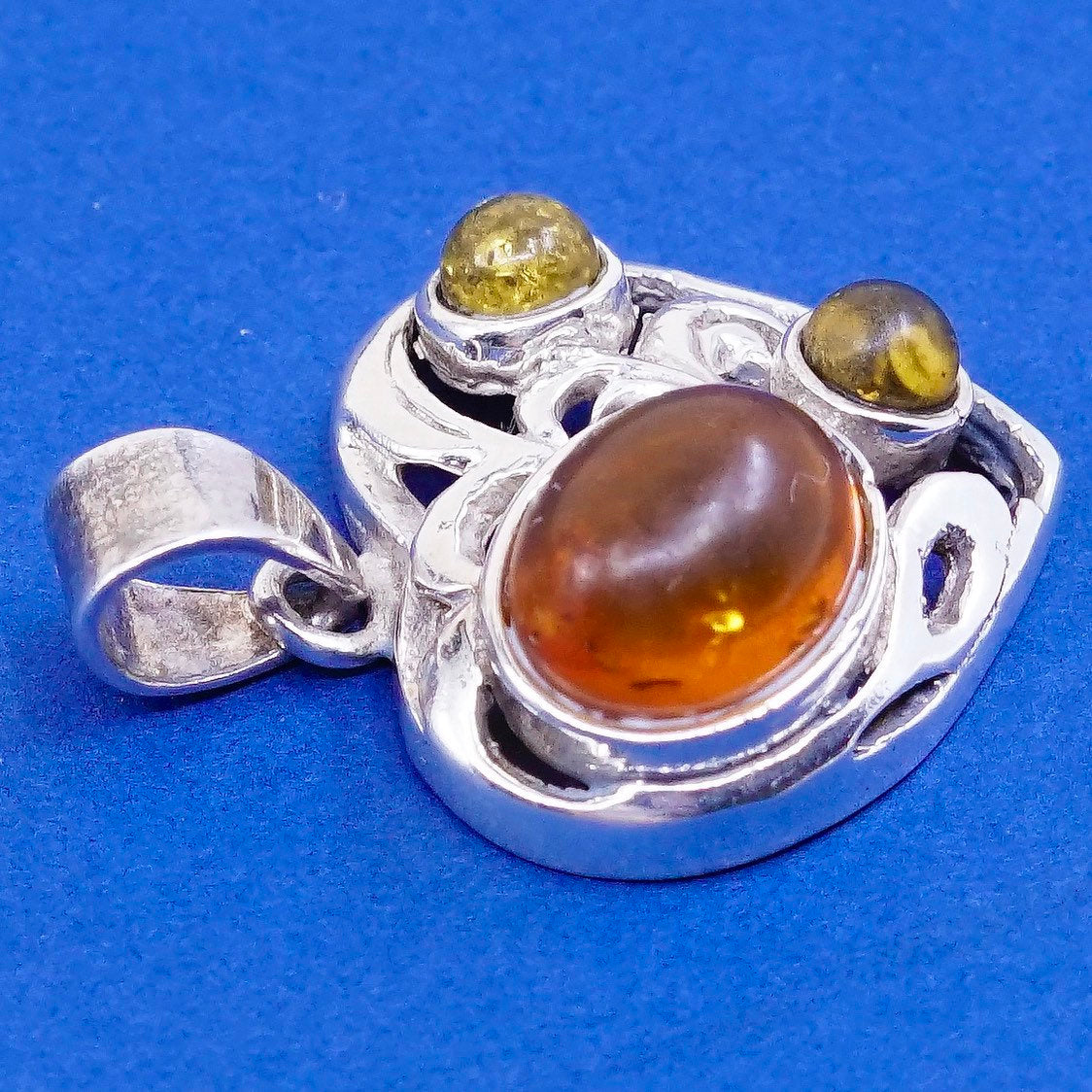 vtg Sterling silver handmade pendant, 925 w/ amber heart