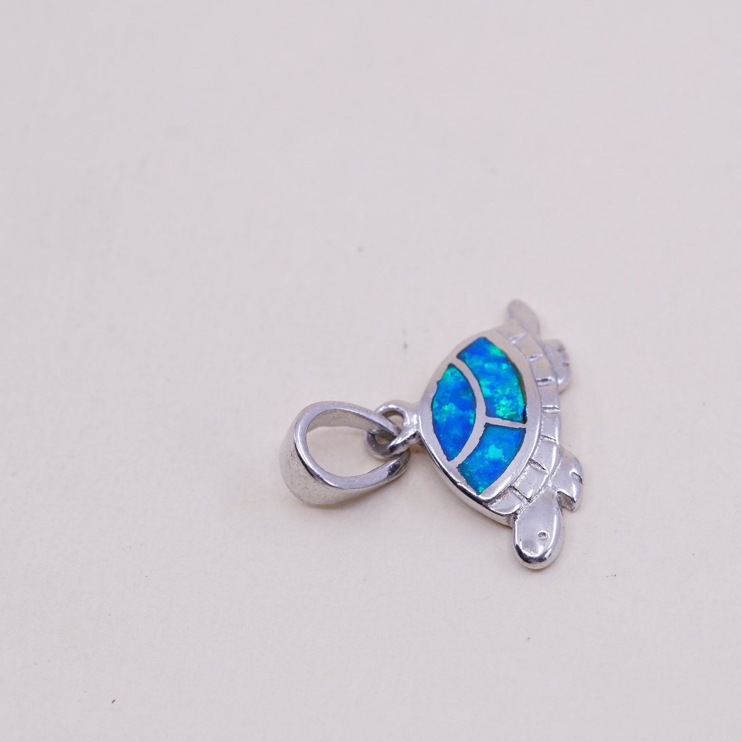 Vintage Sterling silver handmade pendant, 925 sea turtle pendant with opal