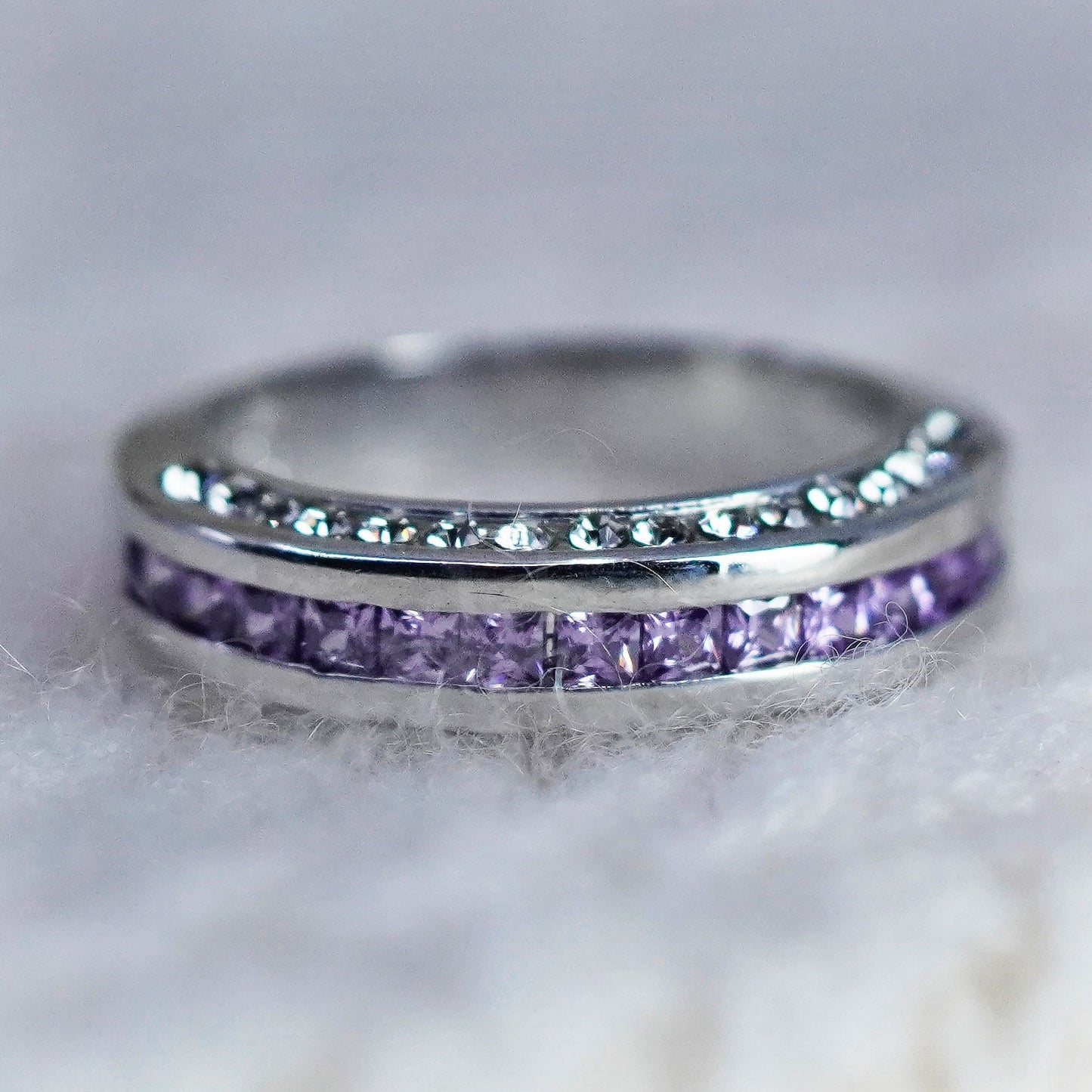 Size 6.75, vintage Sterling silver cocktail ring, 925 band w/ cluster amethyst