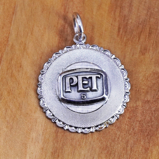Vintage sterling silver handmade pendant, 925 tag charm with initial “PET”
