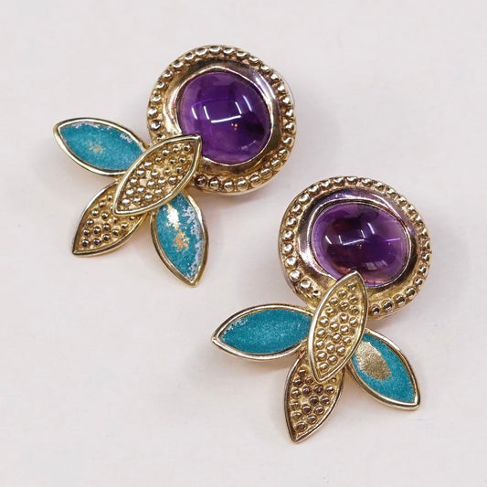 MMA Metropolitan vermeil gold sterling 925 Silver Amethyst Flower Earrings