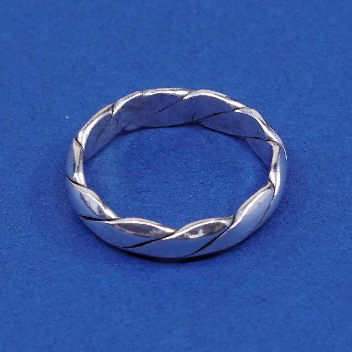 sz 8, vtg Sterling silver handmade ring, 925 band w/ woven rope