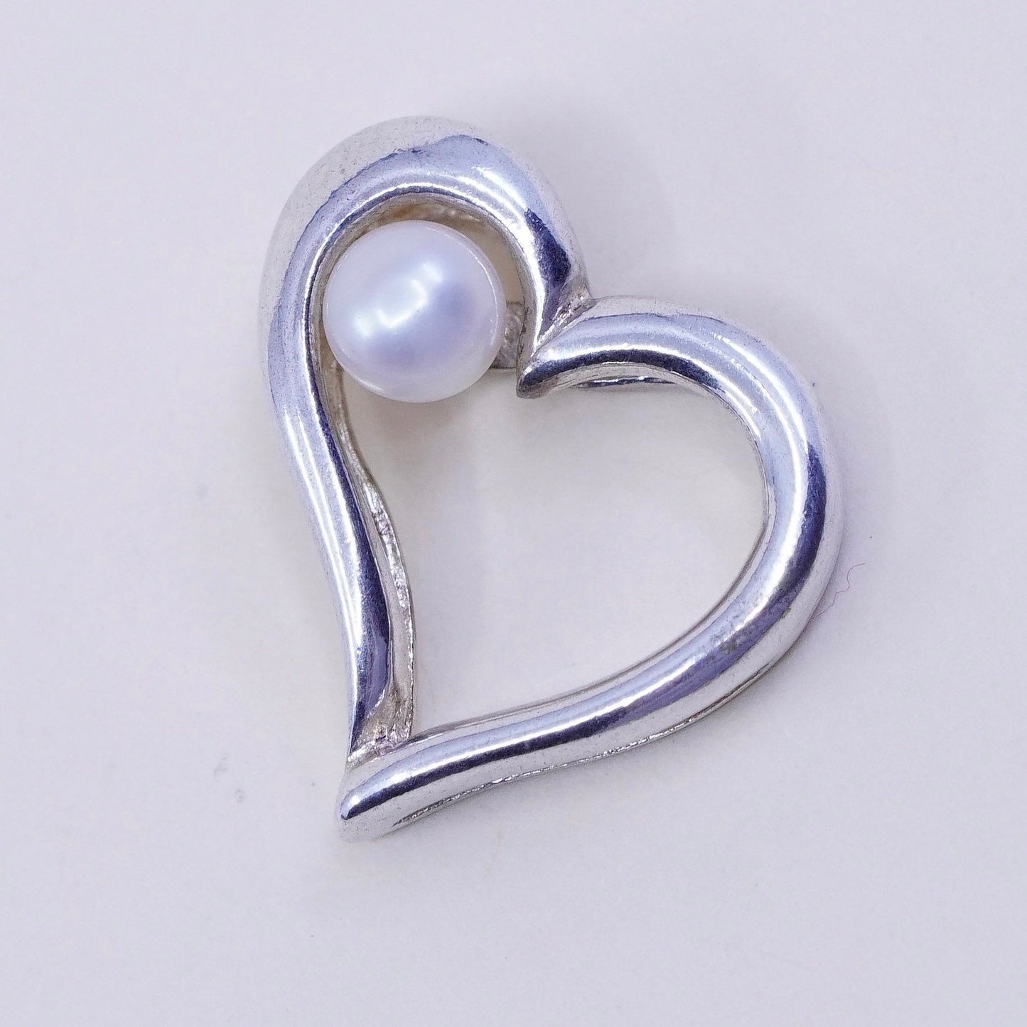 Vintage handmade sterling silver pendant, 925 heart with pearl