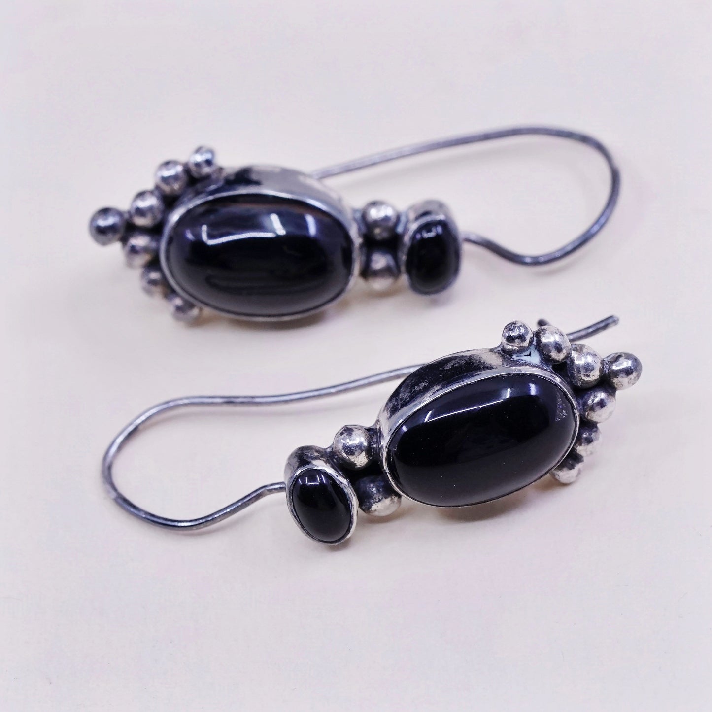 Vintage Sterling 925 silver handmade earrings with obsidian with beads