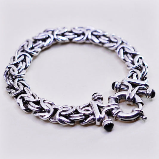 7”, vtg bold Sterling silver handmade bracelet, 925 Byzantine, birdcage chain