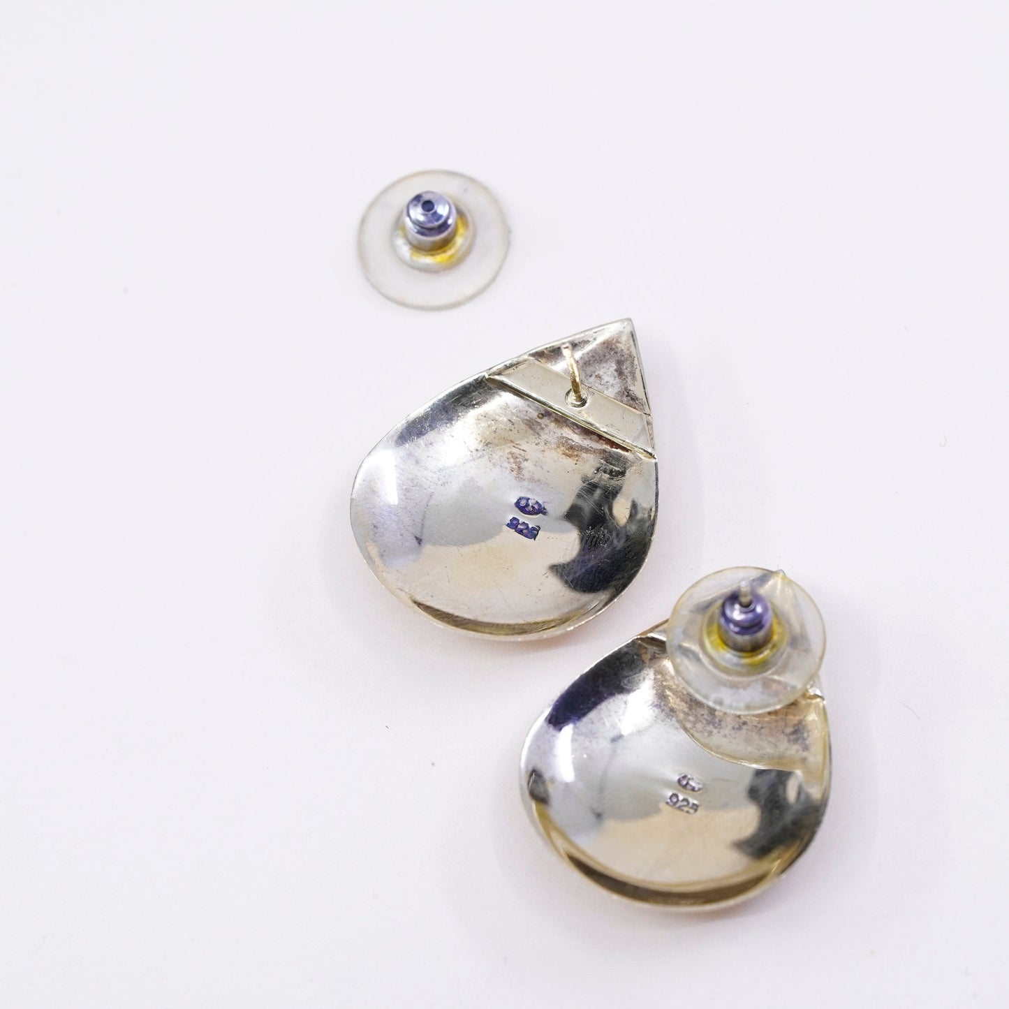 vermeil gold over Sterling silver handmade earrings, 925 teardrop stud w/ onyx