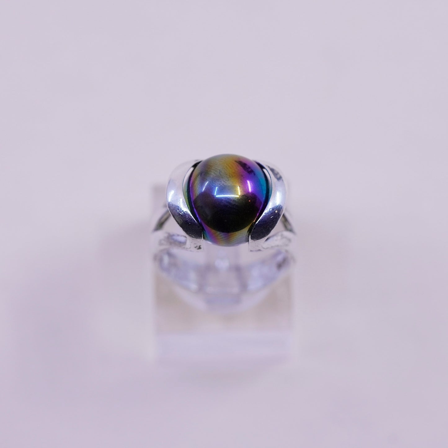 Size 5, vintage sterling 925 silver handmade interchangeable ring with hematite