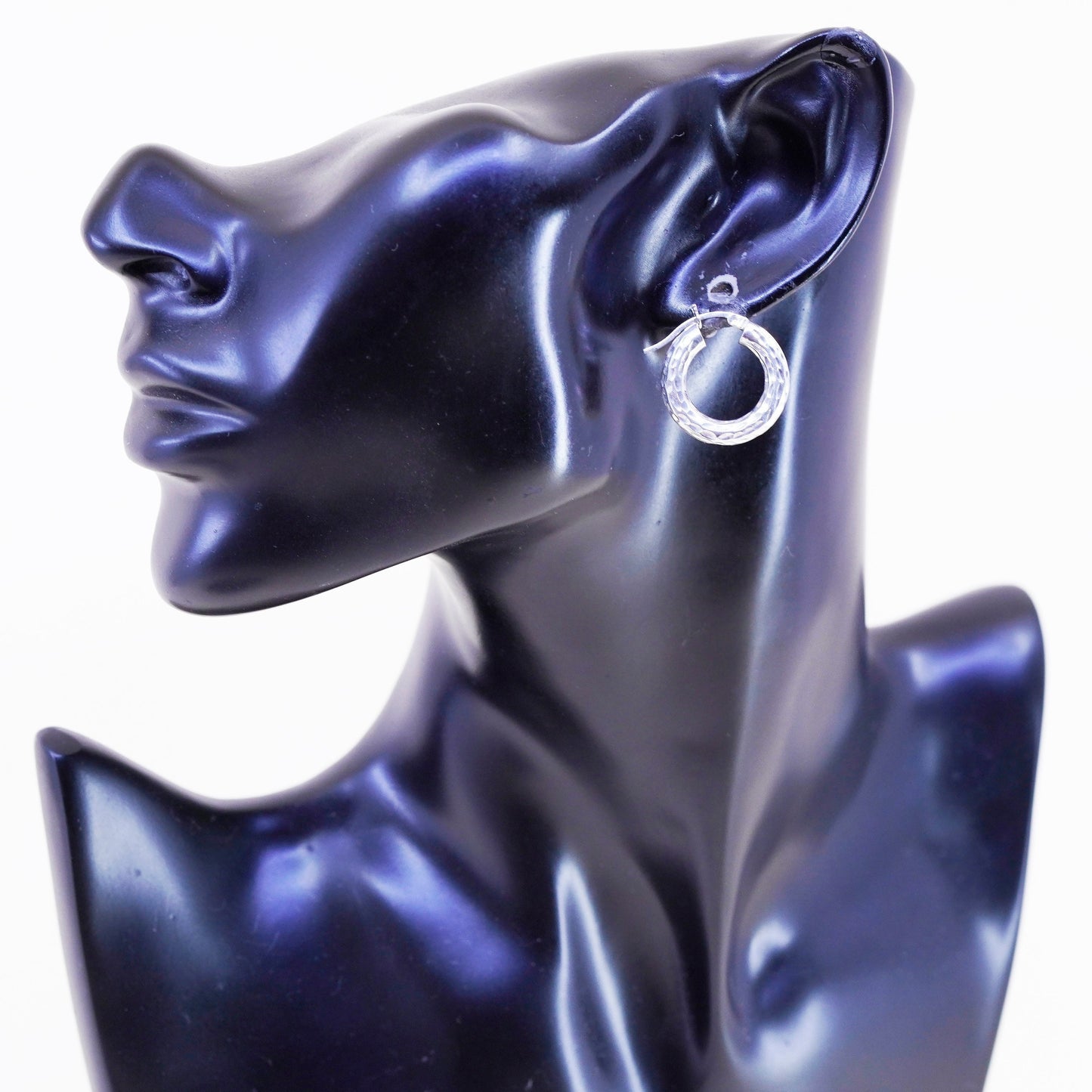 0.75”, Vintage sterling 925 silver loop earrings, textured hoops