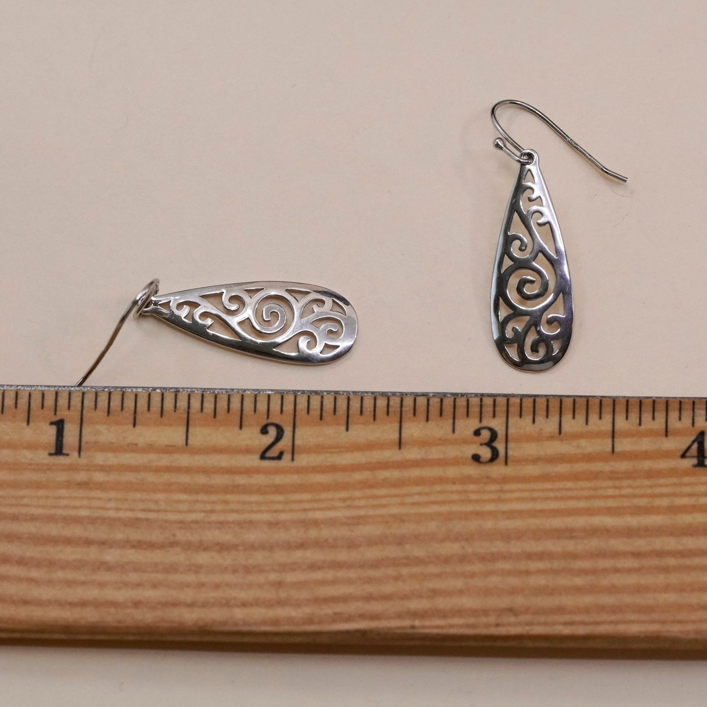 Vintage Sterling silver handmade earrings, 925 filigree teardrop
