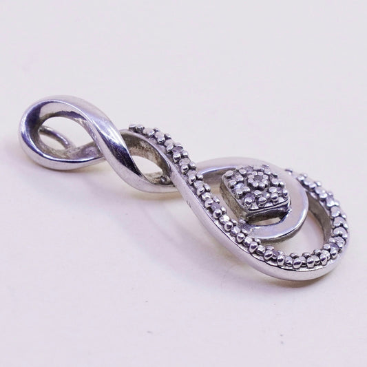 vintage Sterling silver Pendant, 925 entwined teardrop with real diamond