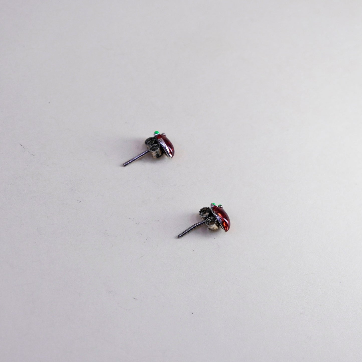 Vintage sterling silver strawberry earrings, 925 enamel studs