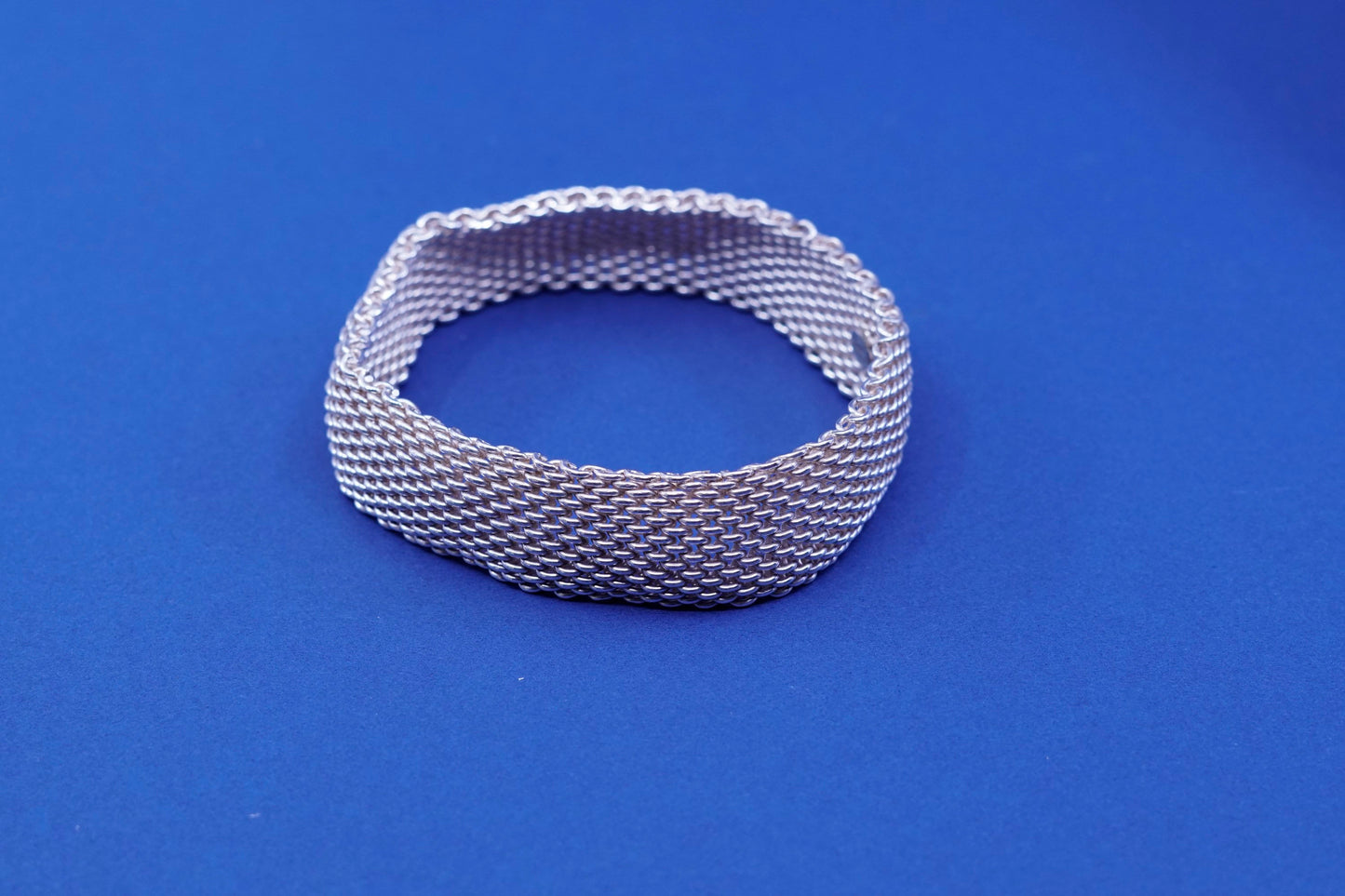 7.75”, Sterling silver handmade wide bracelet, 925 unique mesh chain