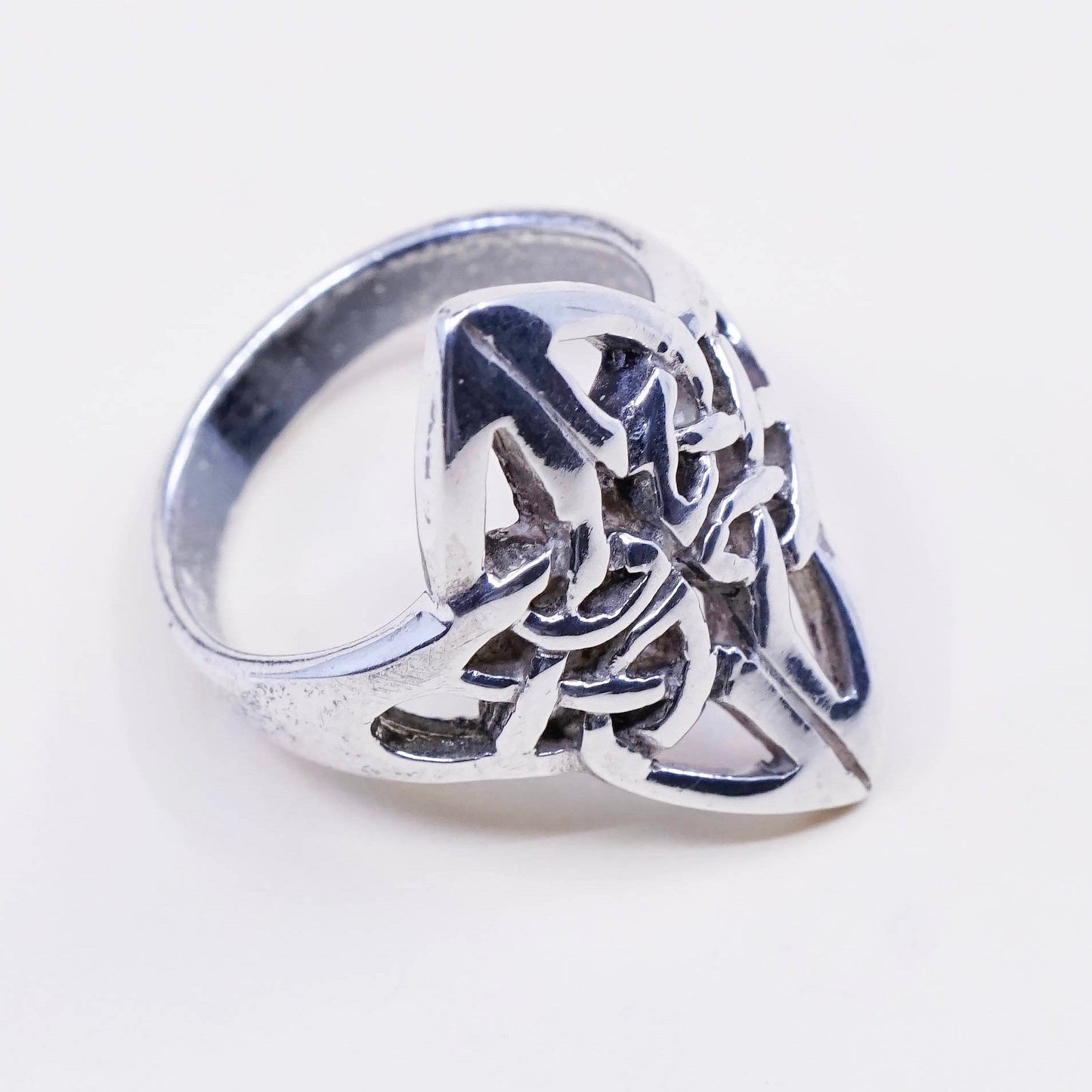 sz 7.25, vtg sterling silver handmade wired ring, 925 irish entwined knot band