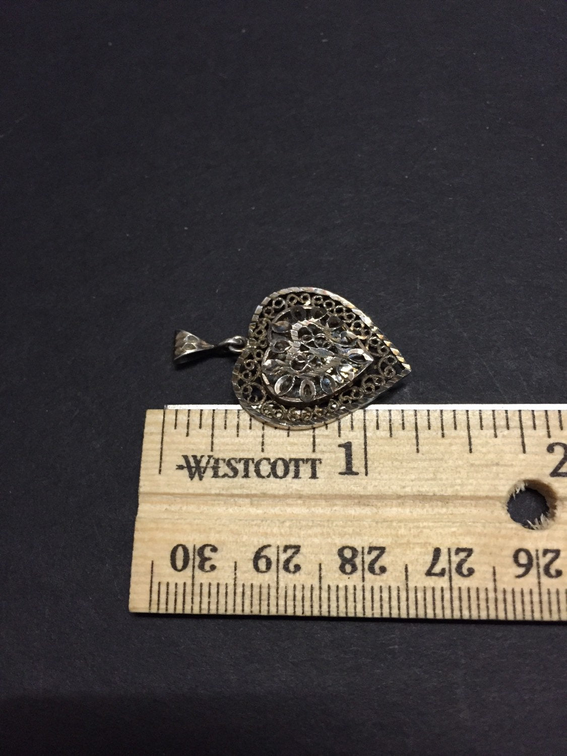 vintage sterling silver handmade pendant, 925 silver filigree heart pendant