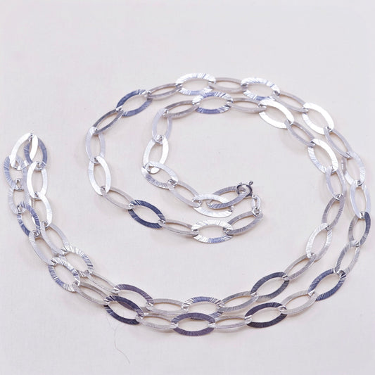 30”, KA 1772 sterling silver flatten textured oval chain, Italy 925 necklace