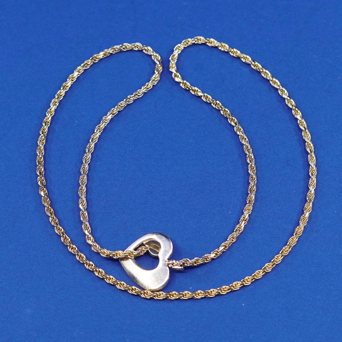 20", Sterling silver necklace Vermeil gold 925 Simone rope chain heart pendant