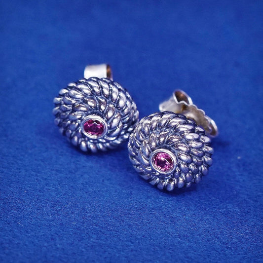 vtg sterling silver handmade earrings, 925 studs w/ ruby