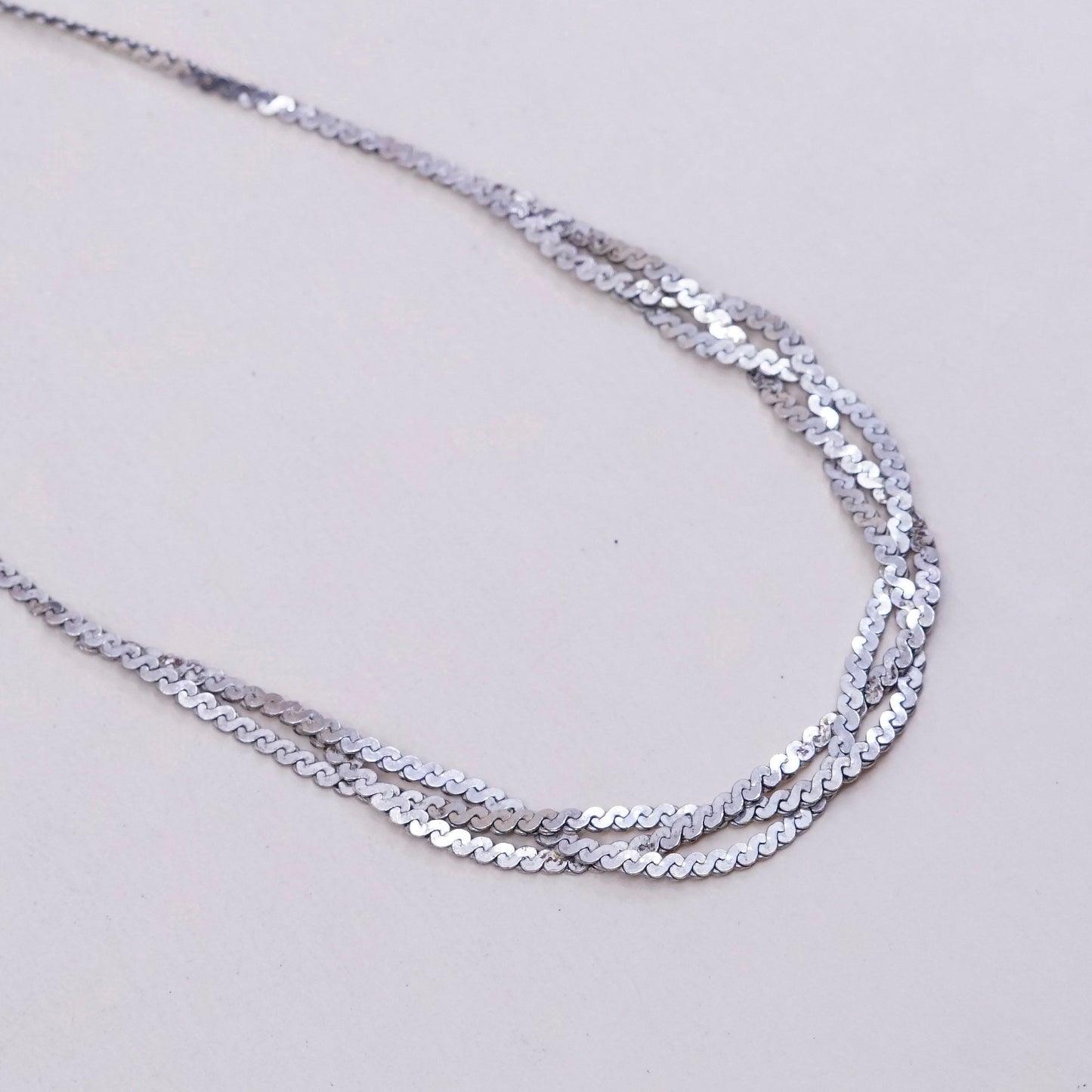 18”, 2mm, vintage Sterling silver handmade chain, 925 S link woven necklace