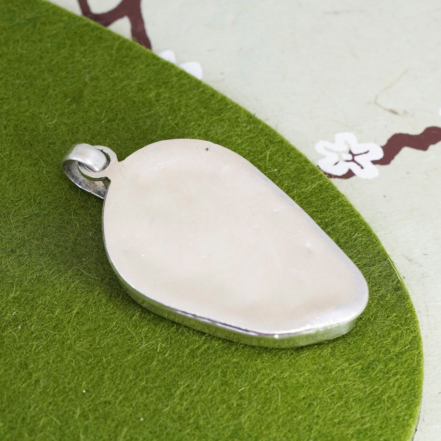 Vintage sterling silver pendant 925 teardrop quartz pink mother of pearl flower