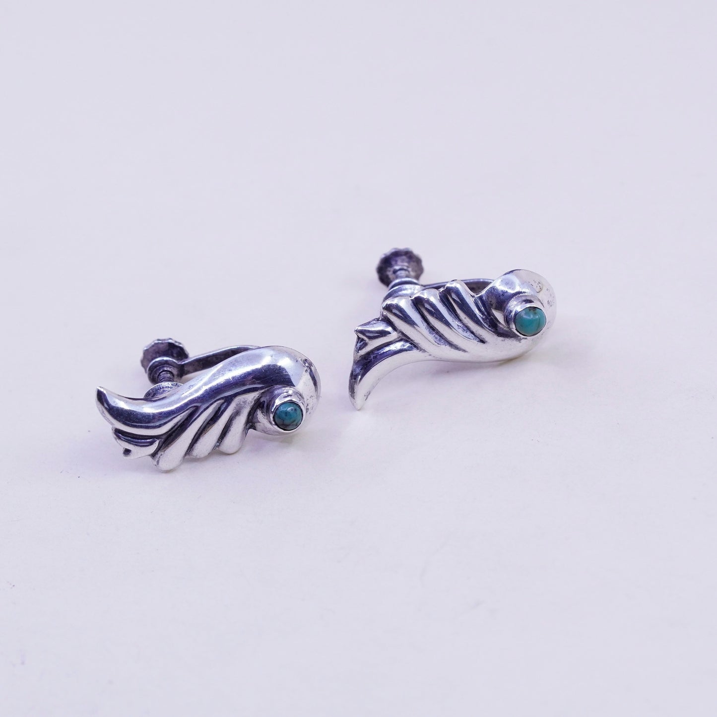 Native American navajo Sterling 925 silver screw back wing earrings turquoise