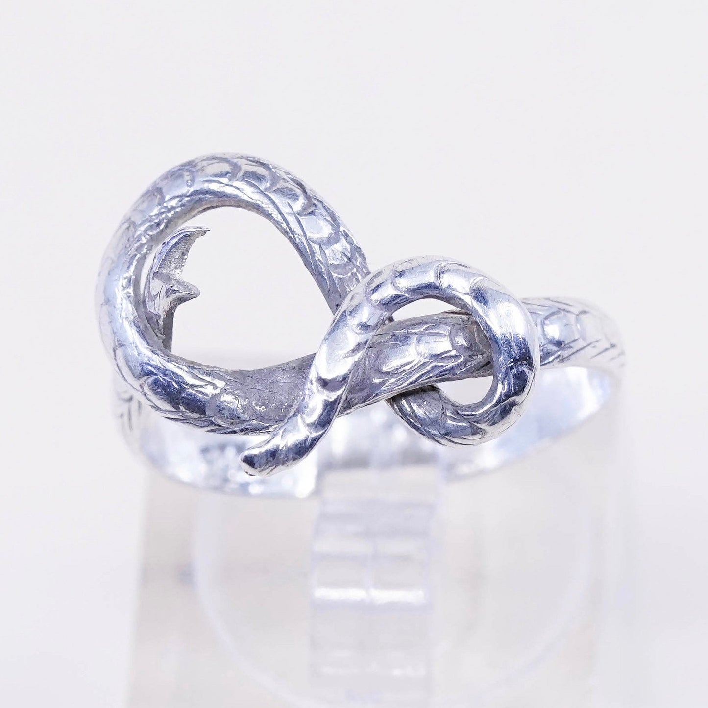 Size 7.75, vintage Sterling silver handmade ring, 925 silver snake band