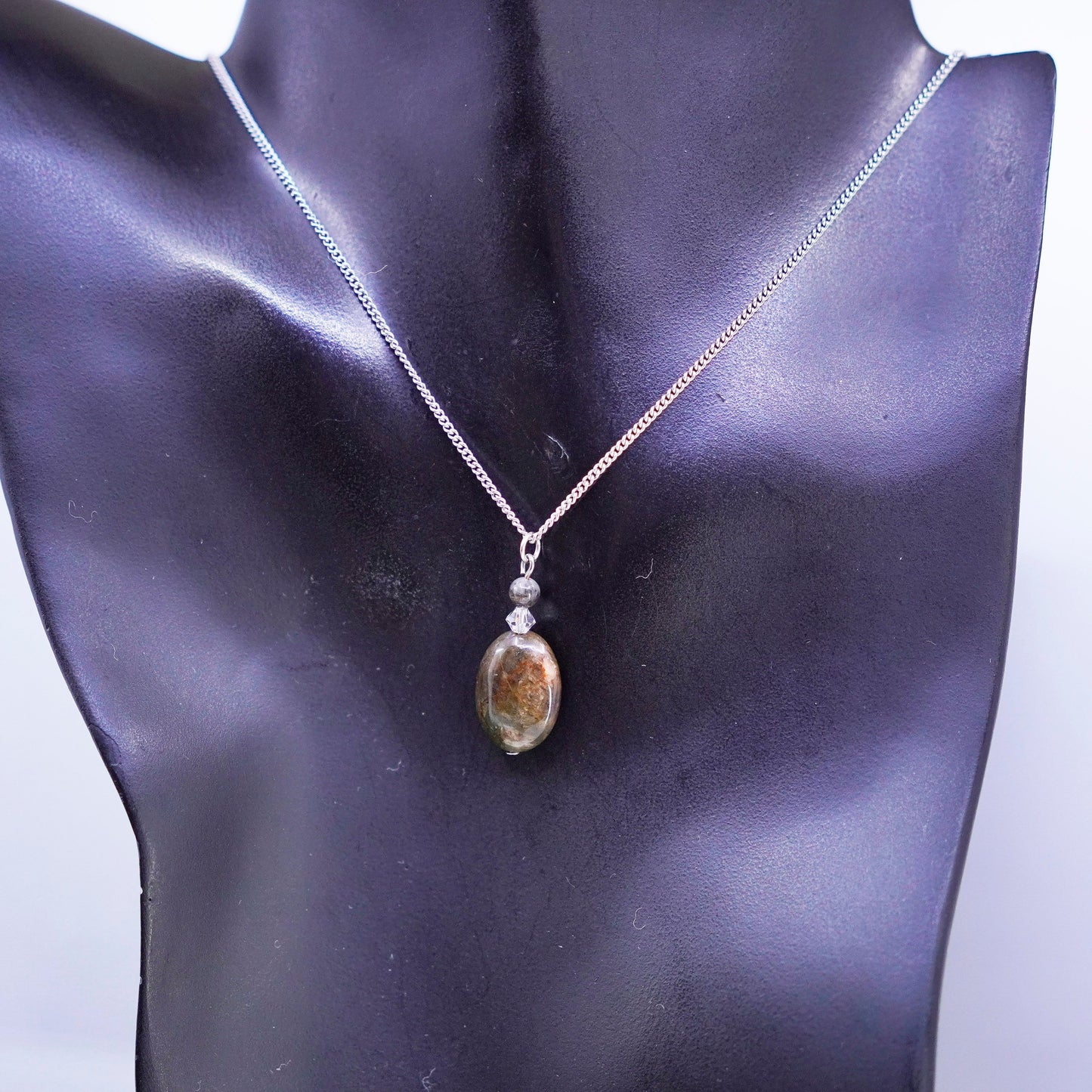 16”, Sterling 925 silver handmade curb necklace with golden tiger eye pendant