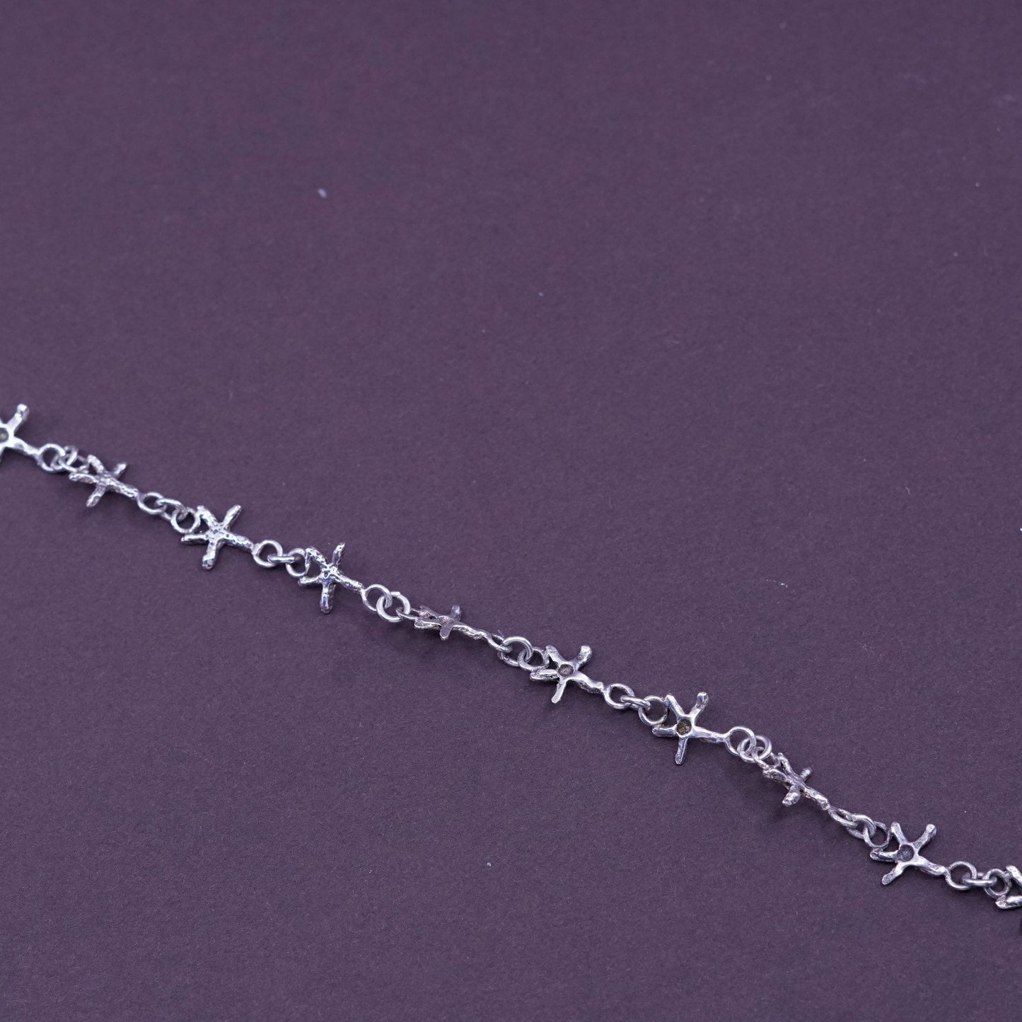 7”, vintage Sterling silver handmade bracelet, 925 star link chain