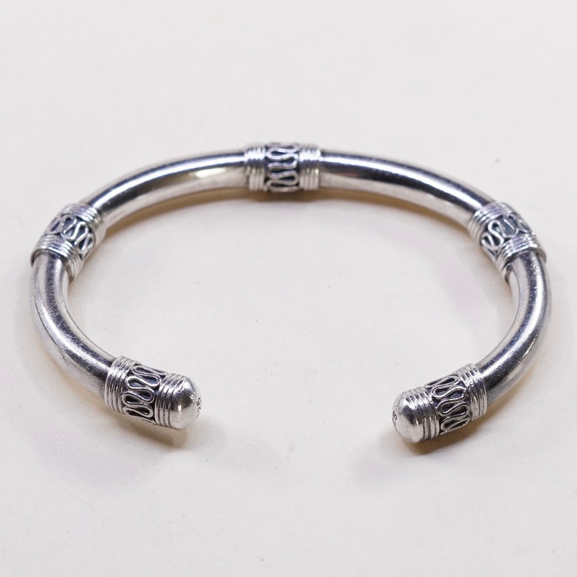 VTG sterling silver handmade bracelet, Mexico 925 cuff w/ rope